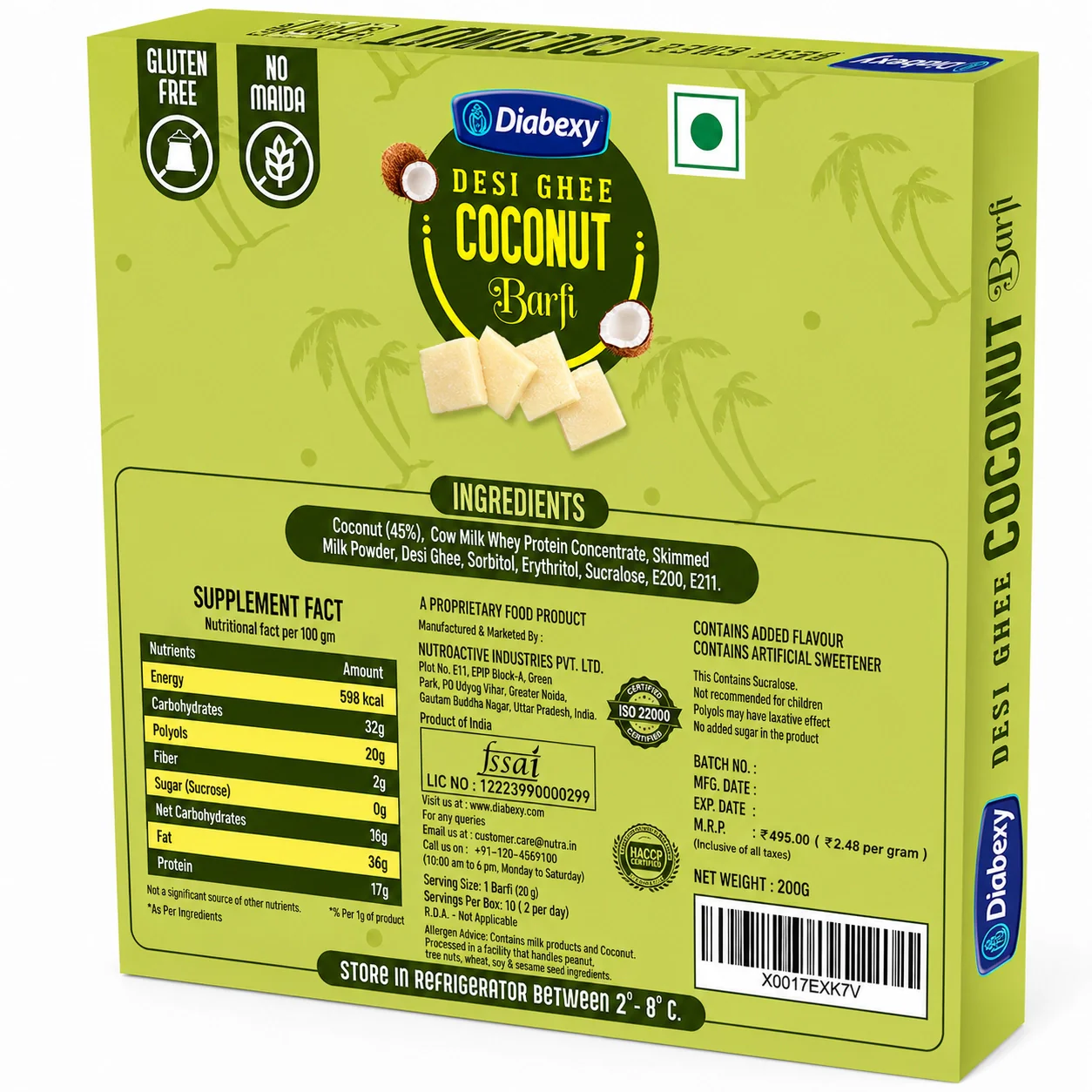 Diabexy Desi Ghee Sugar Free Coconut Barfi - 200g - Image 2