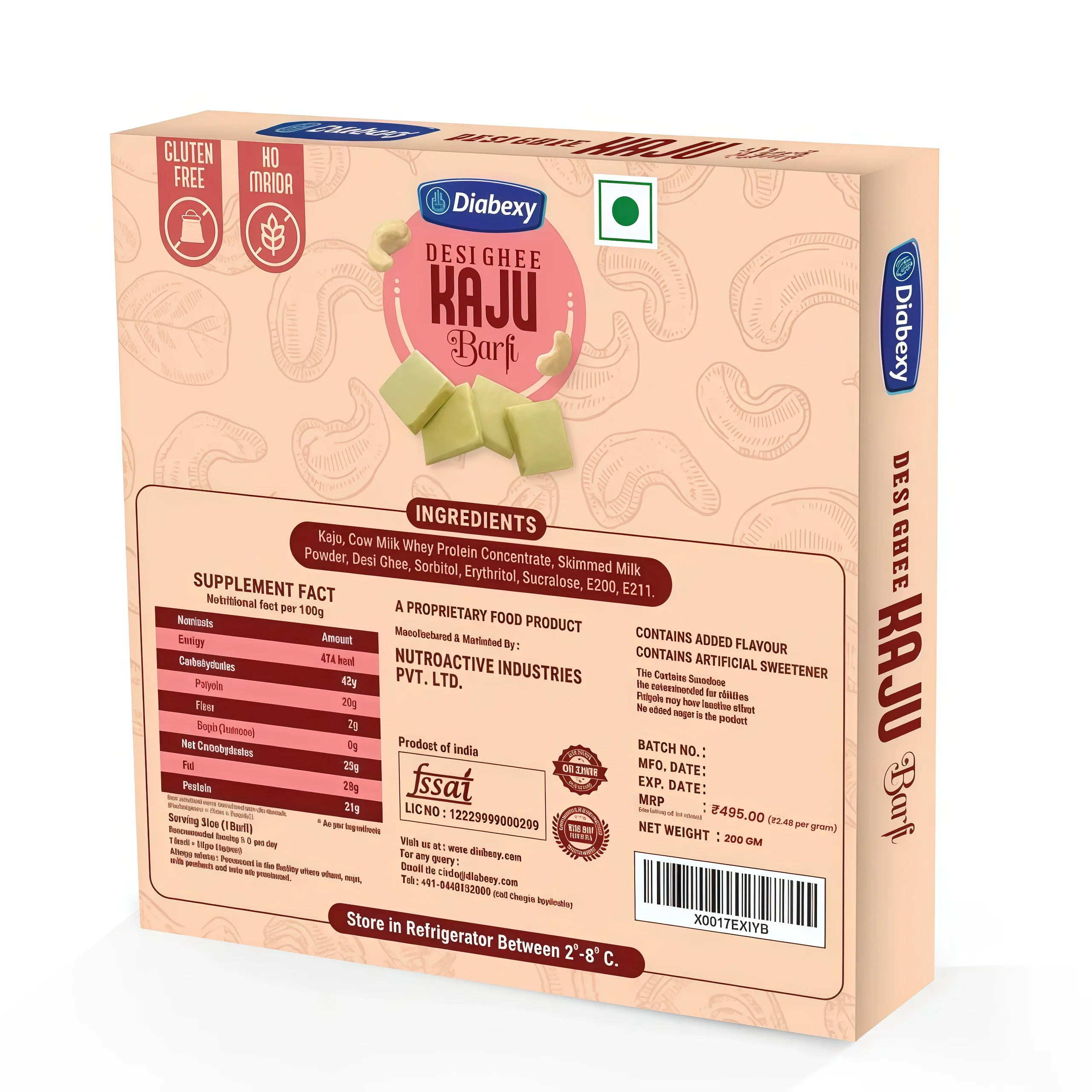 Diabexy Desi Ghee Sugar Free Kaju Barfi - 200g - Image 2
